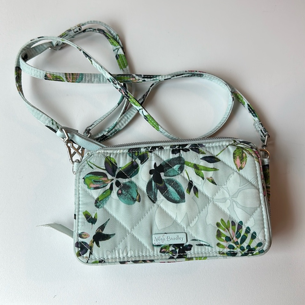 Vera Bradley gently loved lite blue floral crossbody wallet purse.